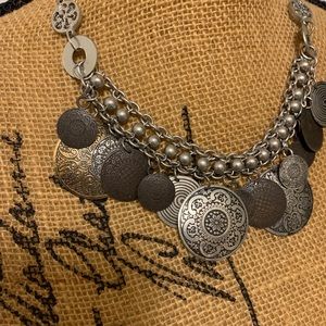 Mandala Necklace Silver Brass Copper Coloured